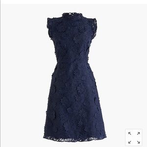 Navy JCrew A-line dress with lace floral appliqué